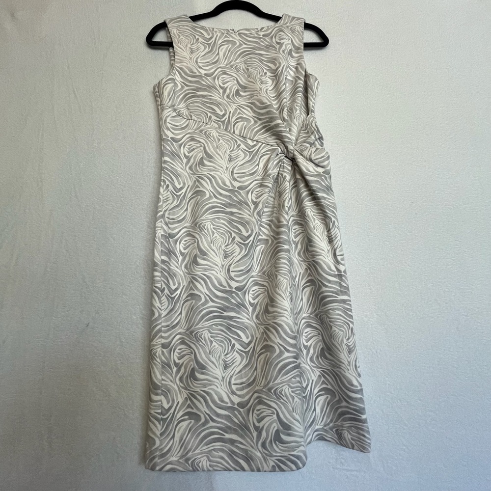 J. McLaughlin Sleeveless Sheath Dress Gray White Abstract Print Office Career S - Picture 7 of 8